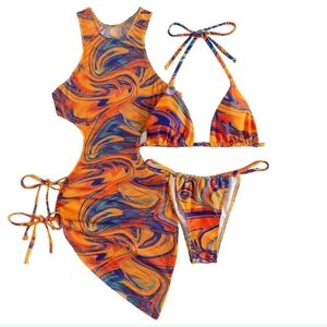3 Piece Swimsuits for Women Padded Floral Print String